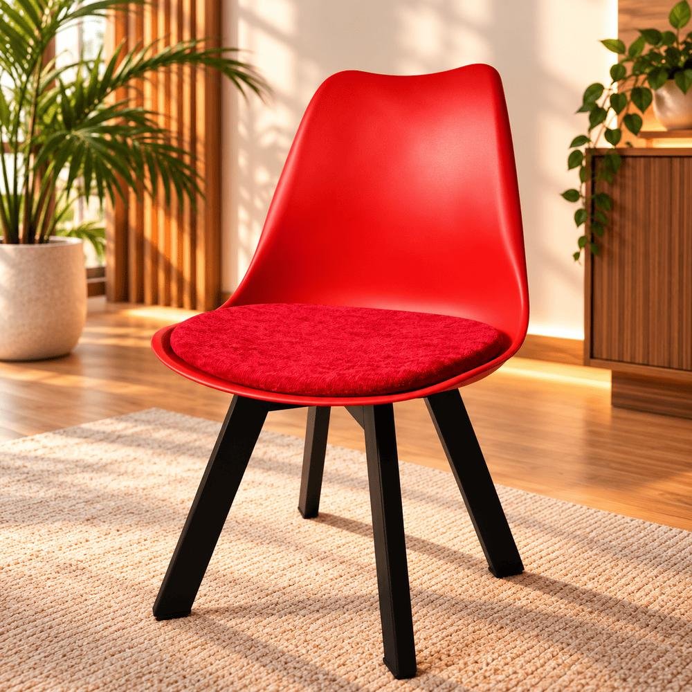 Tulip Chair with PP Plastic Body, Velvet Seat and Mahogany Wooden Legs