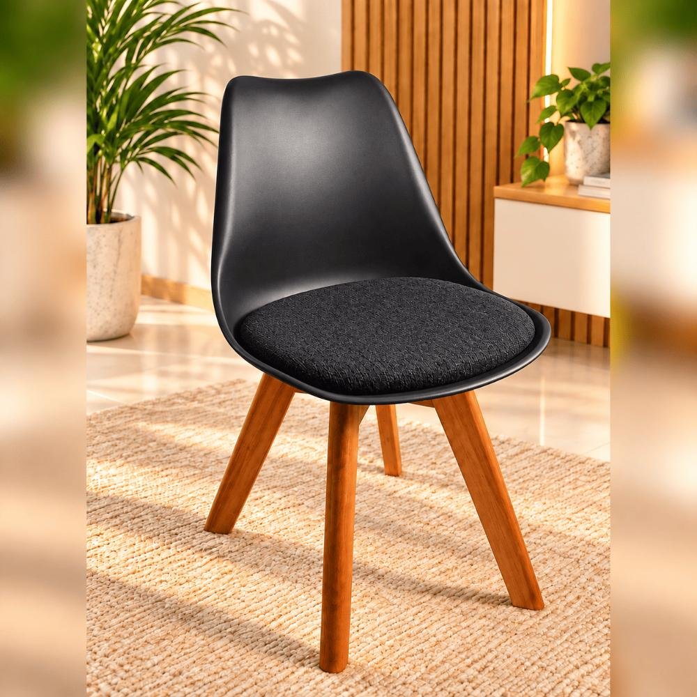 Tulip Chair with PP Plastic Body, Velvet Seat and Mahogany Wooden Legs
