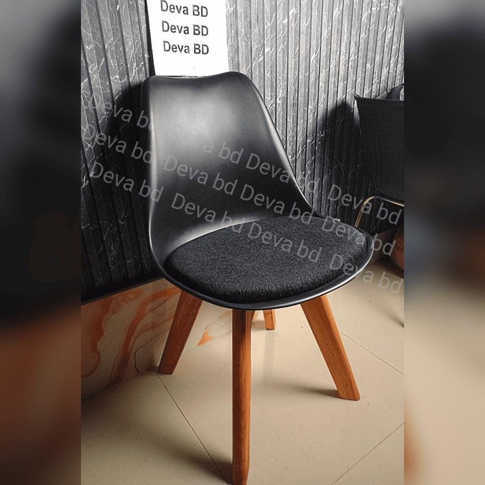 Tulip Chair with PP Plastic Body, Velvet Seat and Mahogany Wooden Legs — ছবি 2