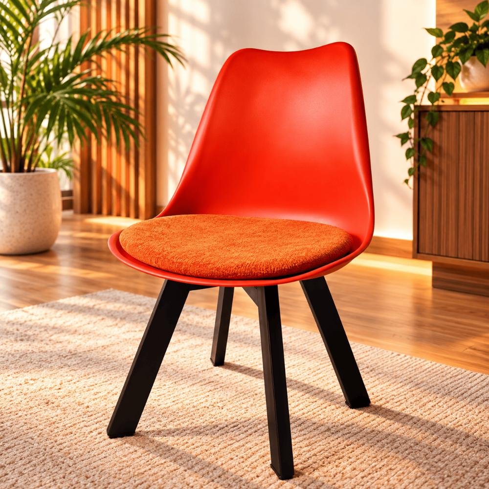Tulip Chair with PP Plastic Body, Velvet Seat and Mahogany Wooden Legs