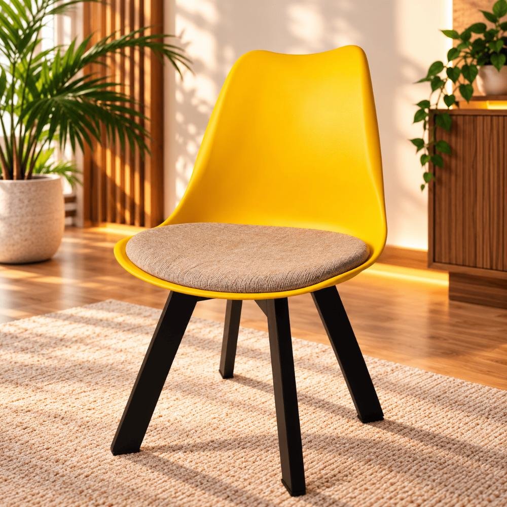 Tulip Chair with PP Plastic Body, Velvet Seat and Mahogany Wooden Legs
