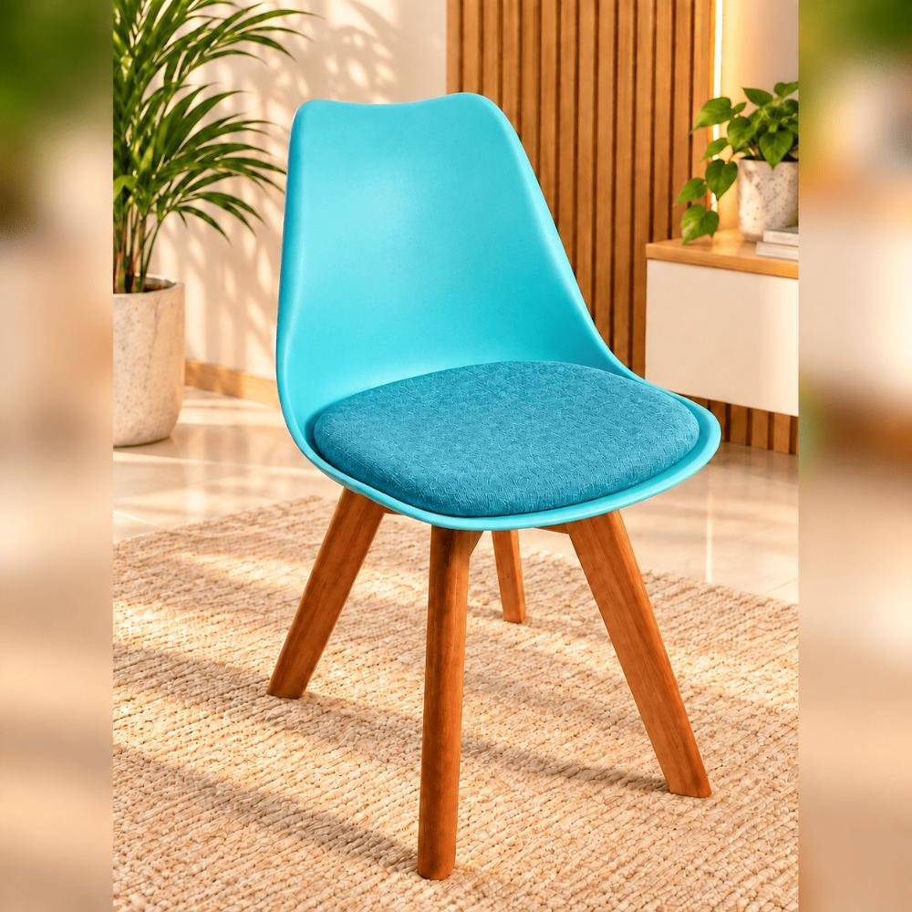 Tulip Chair with PP Plastic Body, Velvet Seat and Mahogany Wooden Legs