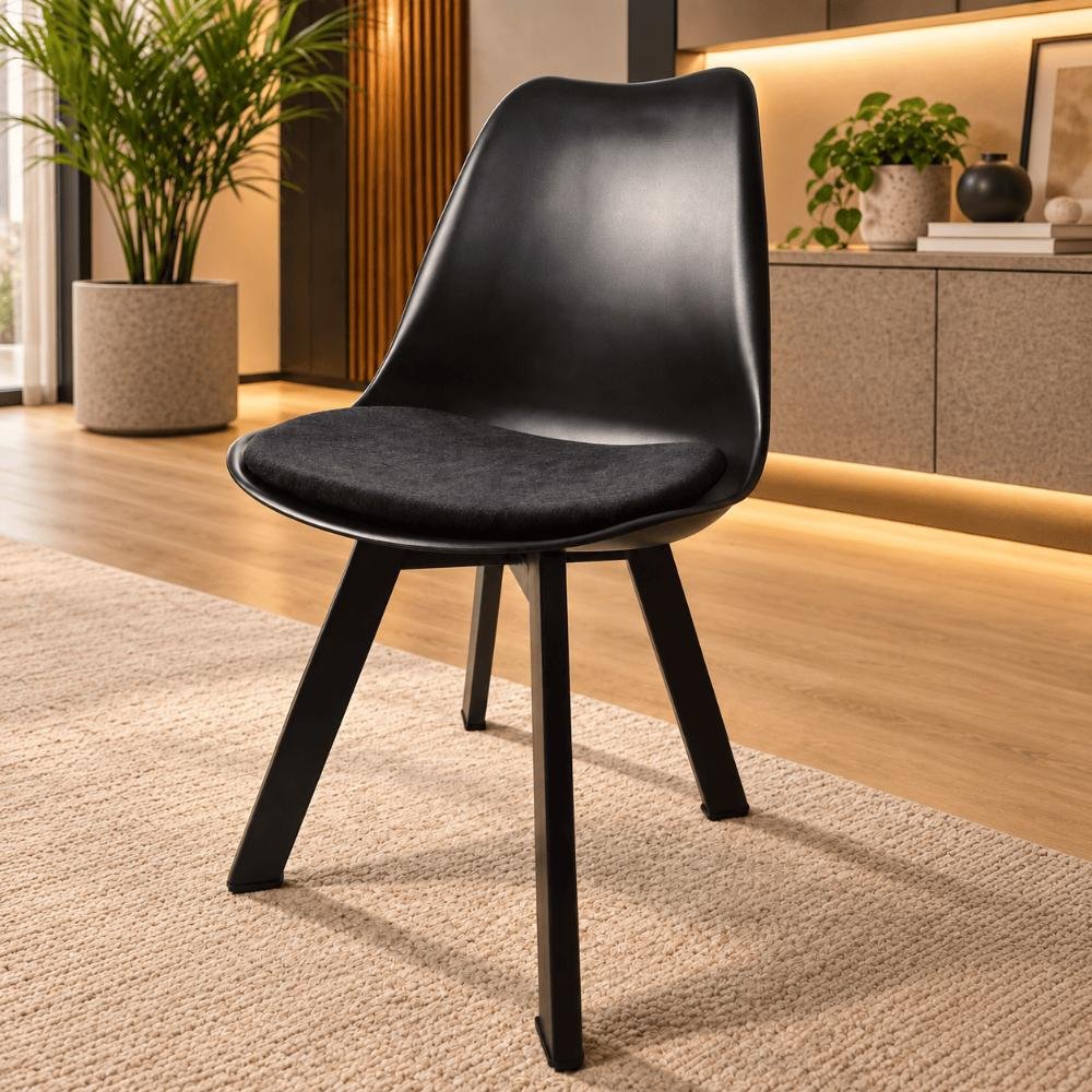 Tulip Chair with PP Plastic Body, Velvet Seat and Mahogany Wooden Legs