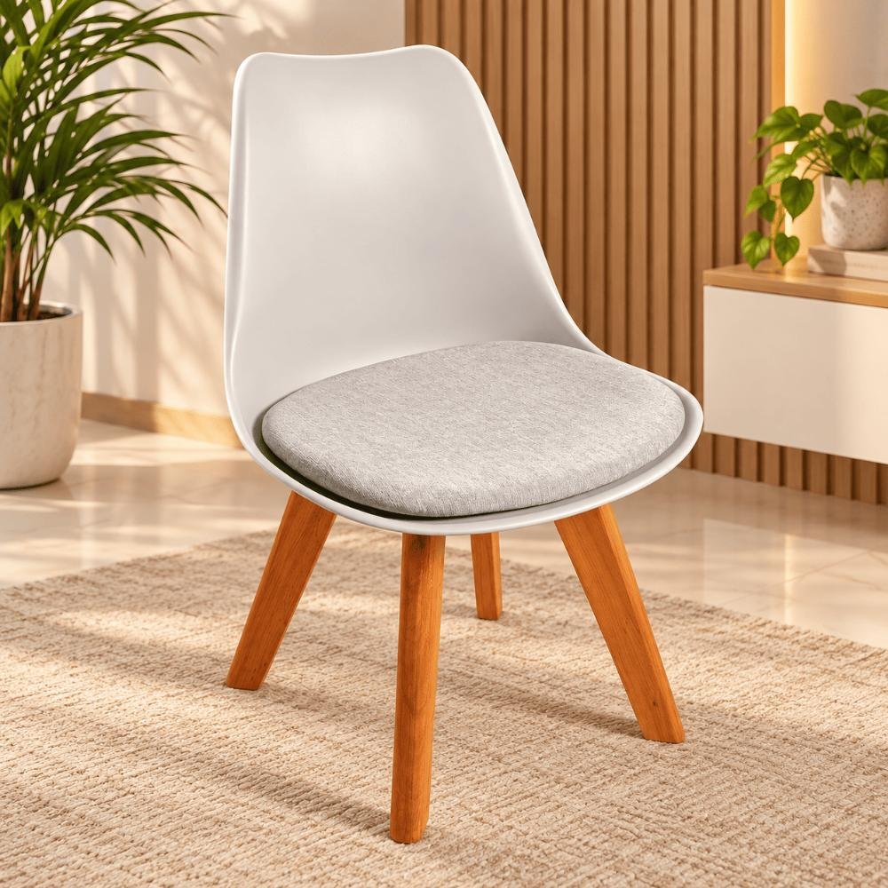 Tulip Chair with PP Plastic Body, Velvet Seat and Mahogany Wooden Legs