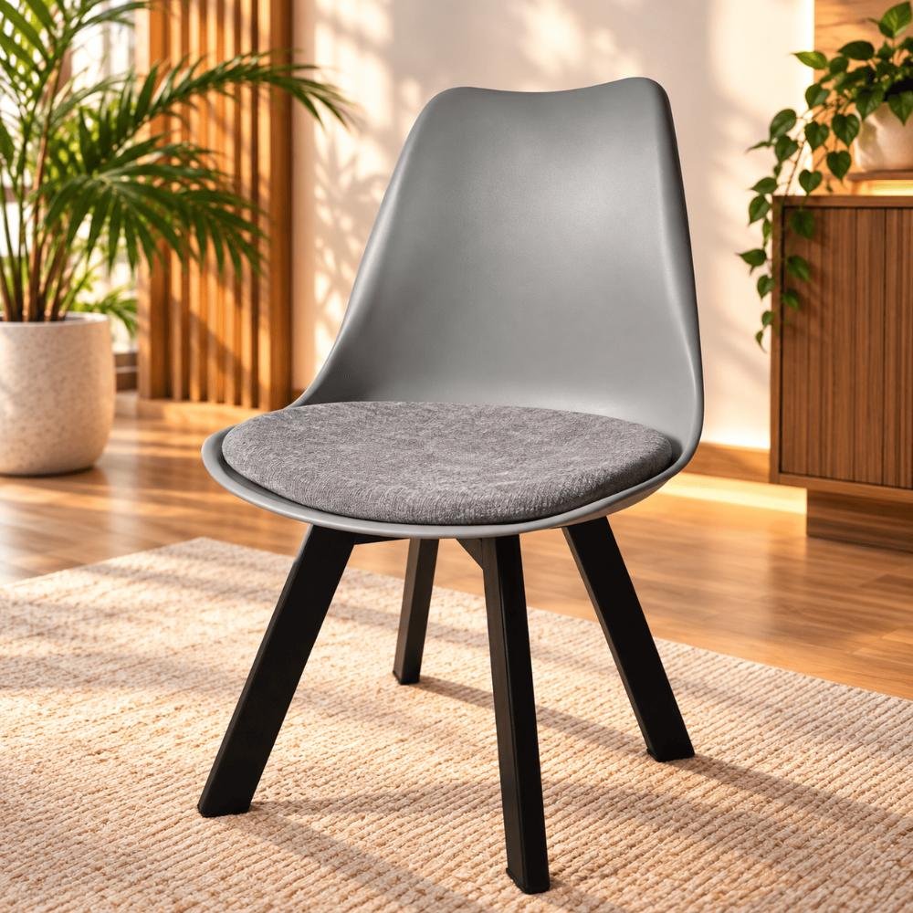 Tulip Chair with PP Plastic Body, Velvet Seat and Mahogany Wooden Legs