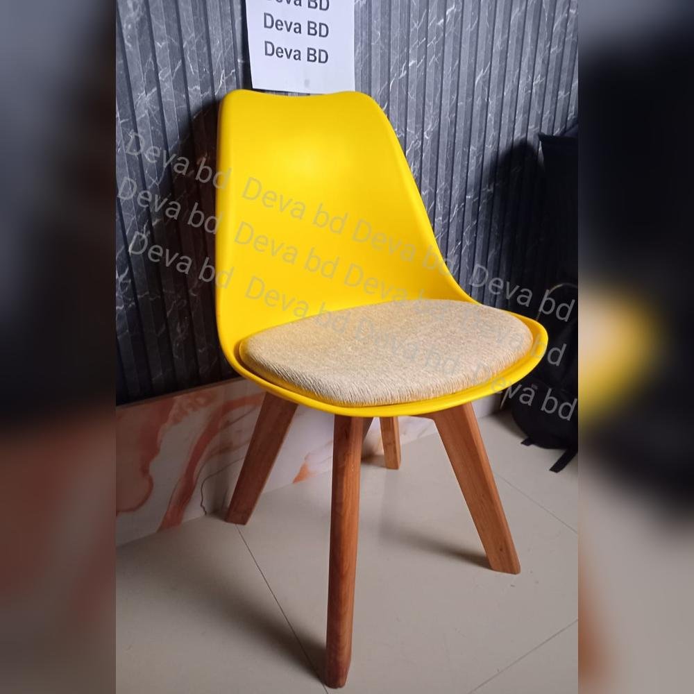 Tulip Chair with PP Plastic Body, Velvet Seat and Mahogany Wooden Legs — ছবি 2