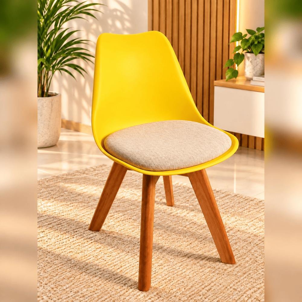 Tulip Chair with PP Plastic Body, Velvet Seat and Mahogany Wooden Legs