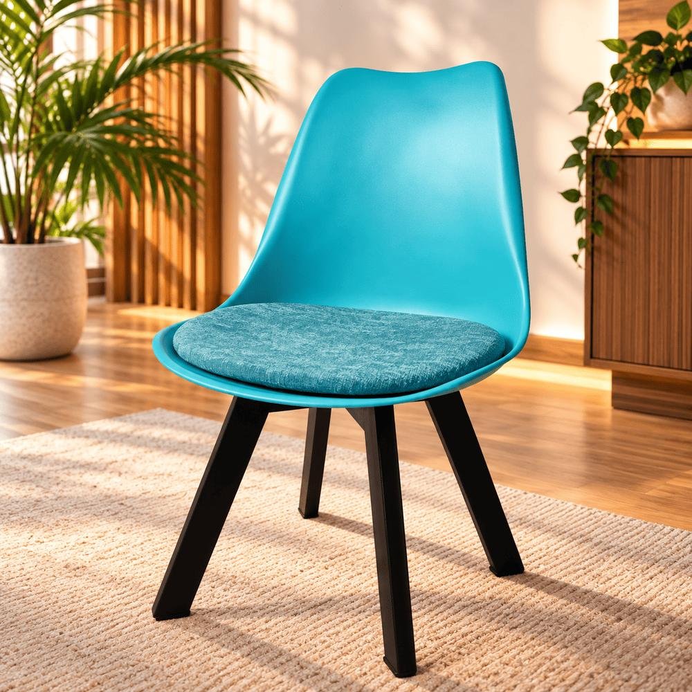Tulip Chair with PP Plastic Body, Velvet Seat and Mahogany Wooden Legs