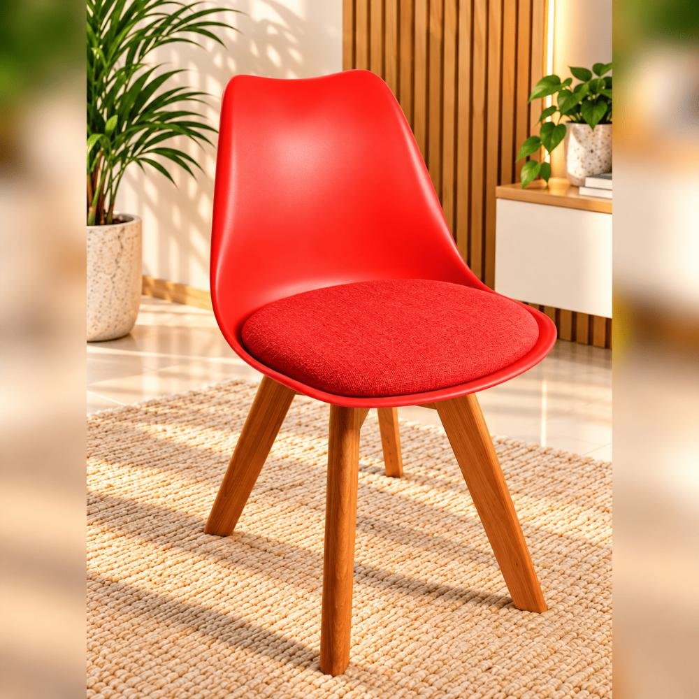 Tulip Chair with PP Plastic Body, Velvet Seat and Mahogany Wooden Legs