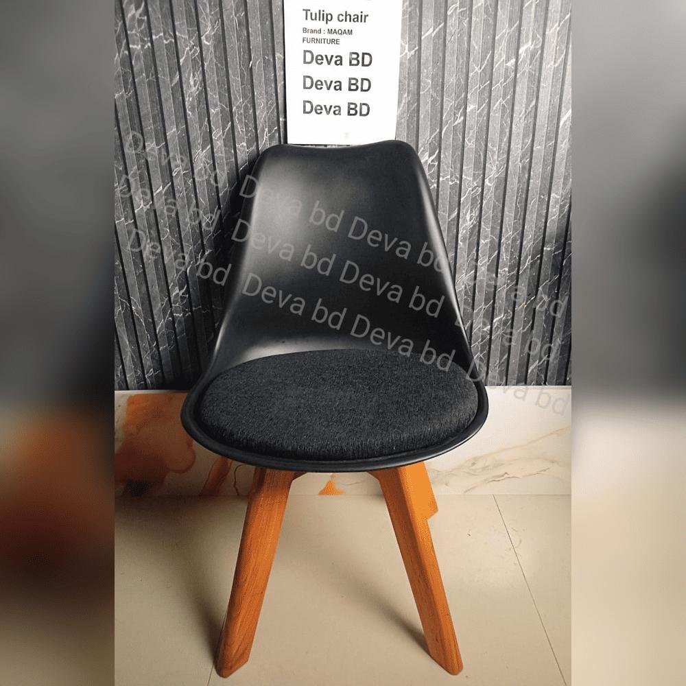 Tulip Chair with PP Plastic Body, Velvet Seat and Mahogany Wooden Legs — ছবি 3