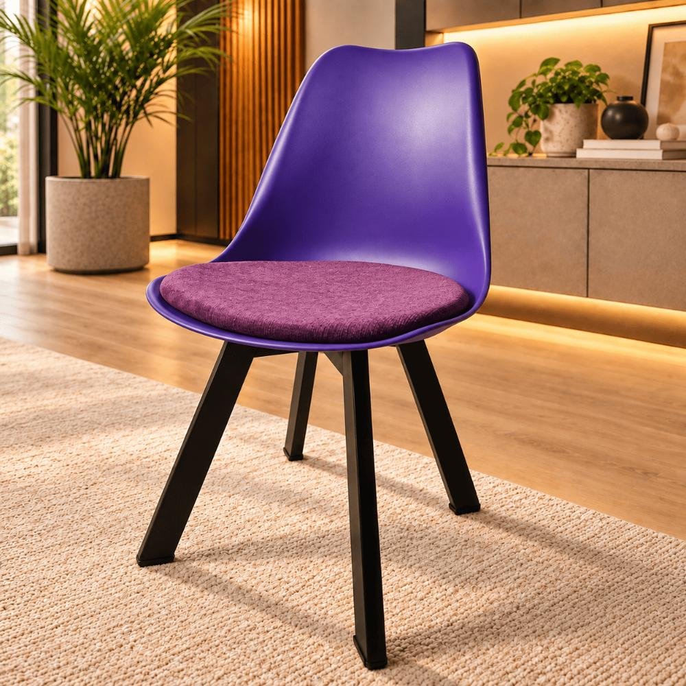 Tulip Chair with PP Plastic Body, Velvet Seat and Mahogany Wooden Legs