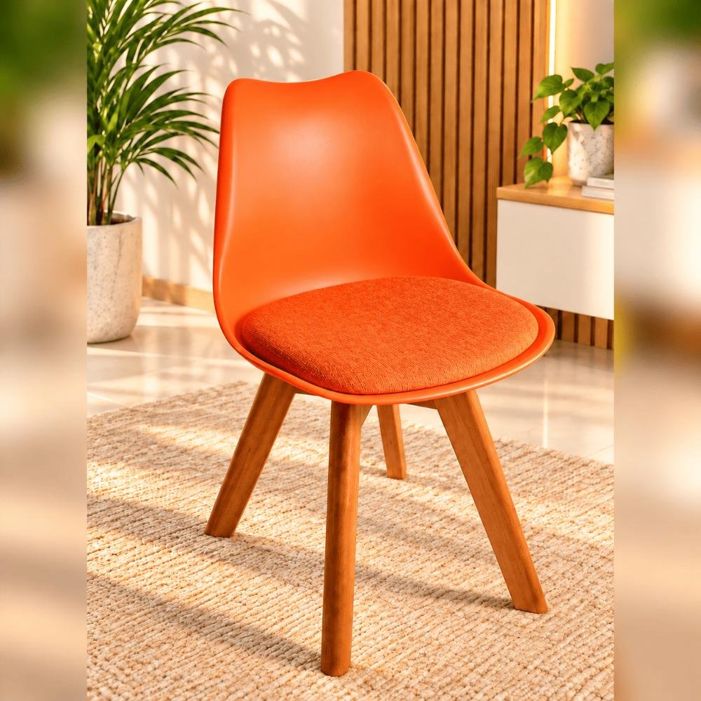 Tulip Chair with PP Plastic Body, Velvet Seat and Mahogany Wooden Legs