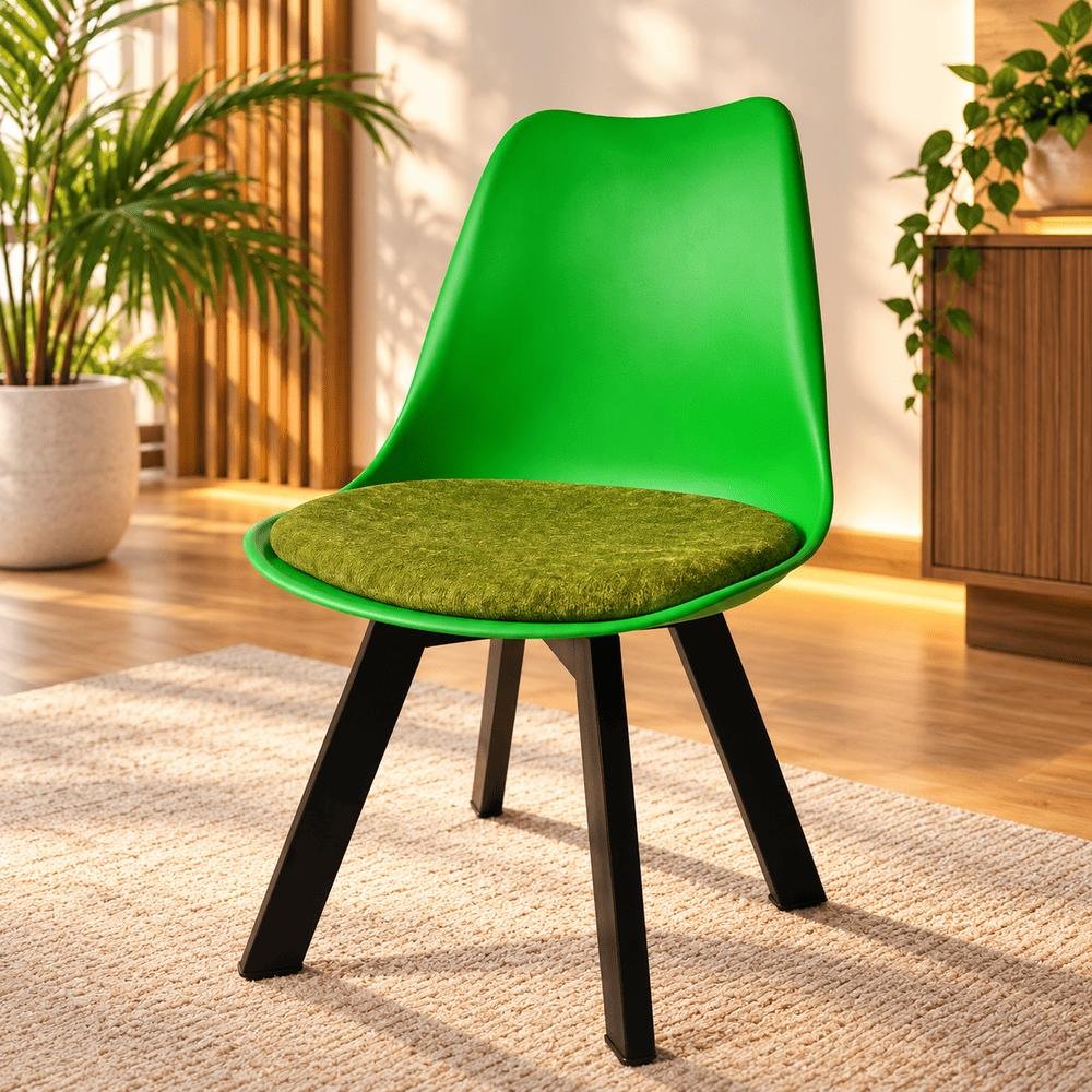 Tulip Chair with PP Plastic Body, Velvet Seat and Mahogany Wooden Legs