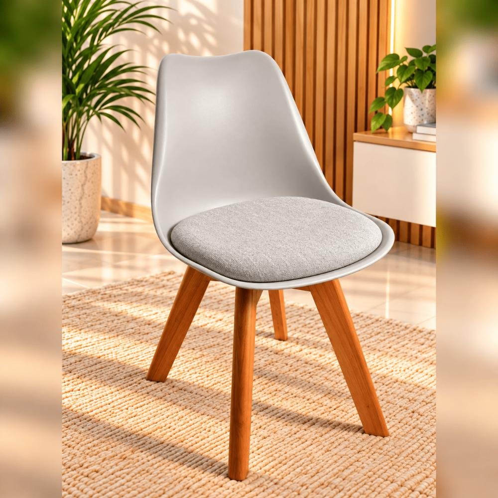 Tulip Chair with PP Plastic Body, Velvet Seat and Mahogany Wooden Legs