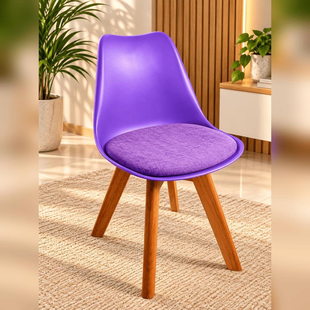 Tulip Chair with PP Plastic Body, Velvet Seat and Mahogany Wooden Legs