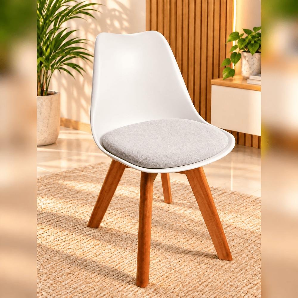 Tulip Chair with PP Plastic Body, Velvet Seat and Mahogany Wooden Legs