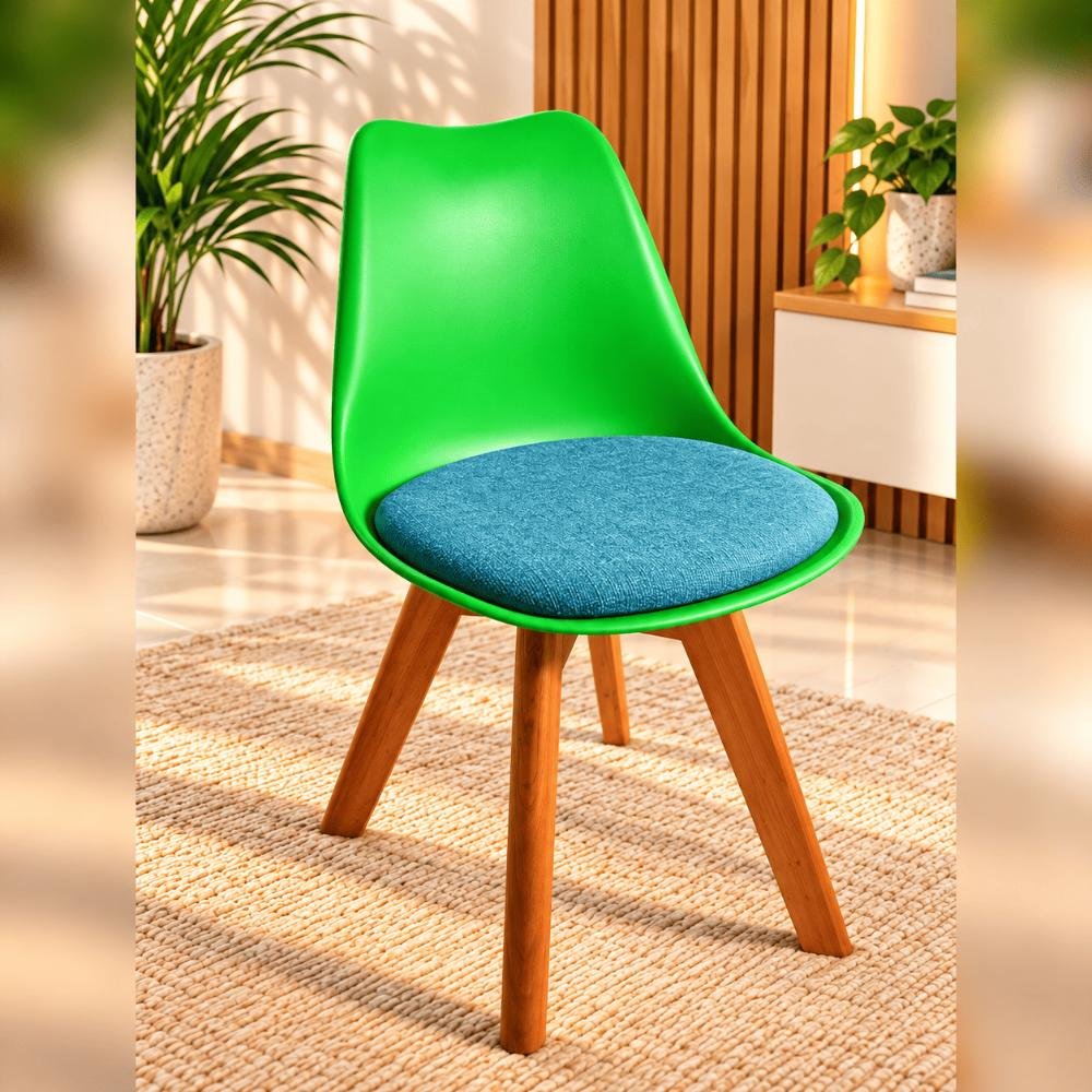 Tulip Chair with PP Plastic Body, Velvet Seat and Mahogany Wooden Legs