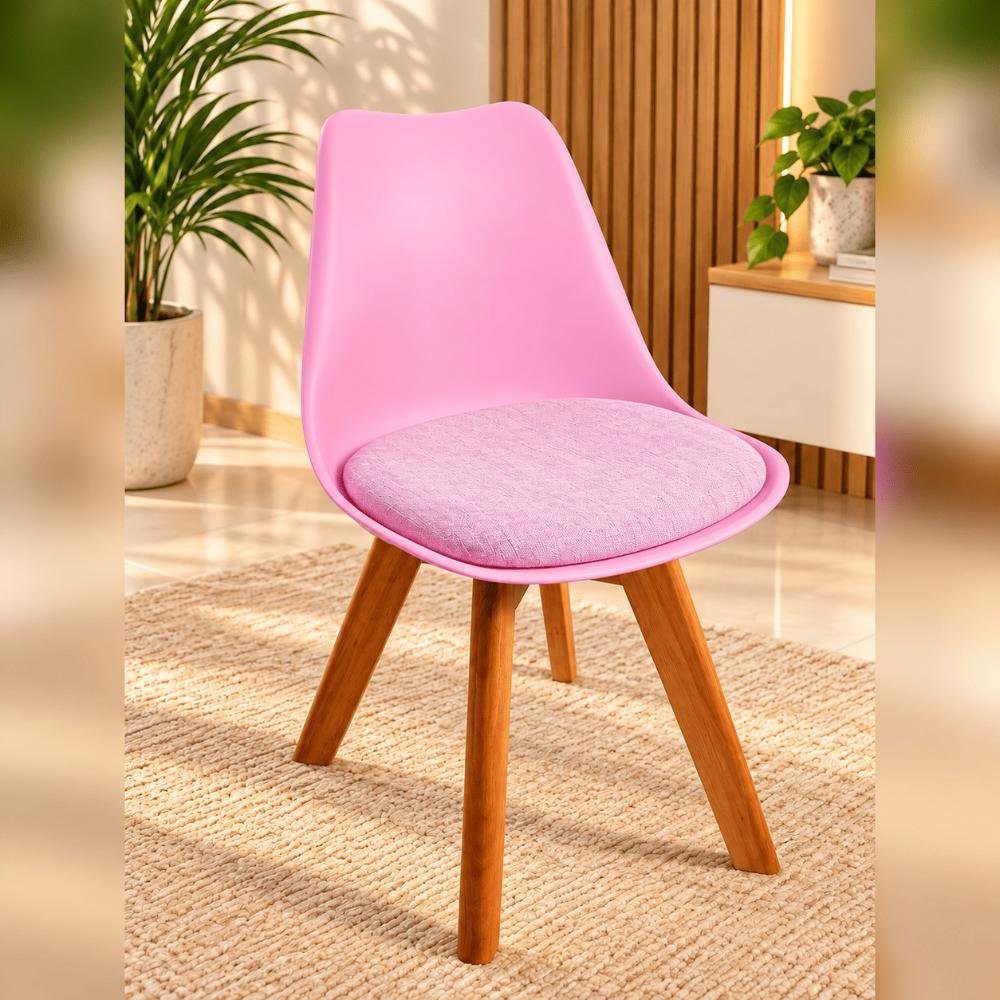 Tulip Chair with PP Plastic Body, Velvet Seat and Mahogany Wooden Legs